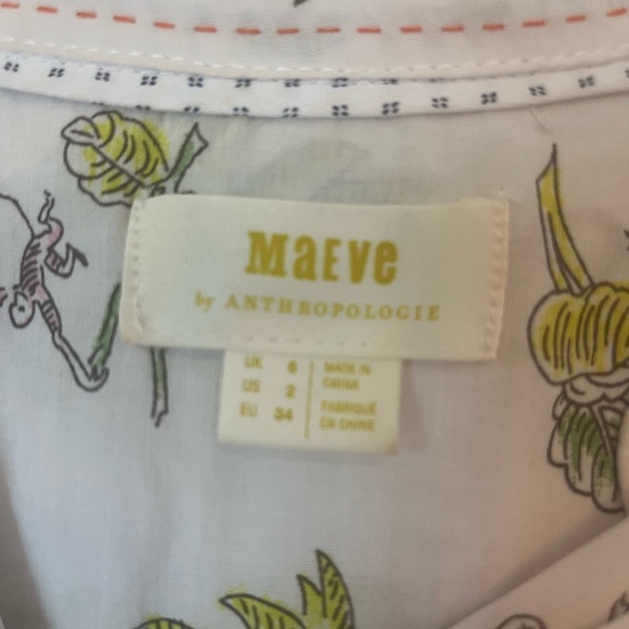 Anthropologie White Green Long Sleeve Button Down Shirt - Picture 2 of 4